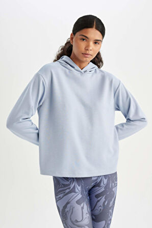 DeFactoFit Standart Fit Kapüşonlu Skuba Dalgıç Kumaş Sporcu Basic Düz Sweatshirt A5626AX24AUBE748