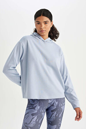 DeFactoFit Standart Fit Kapüşonlu Skuba Dalgıç Kumaş Sporcu Basic Düz Sweatshirt A5626AX24AUBE748