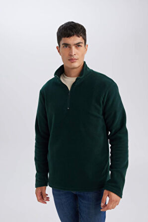 DeFacto Yeşil Tüylenme Yapmayan Soğuk Geçirmez  Regular Fit Dik Yaka Fermuarlı Polar Sweatshirt Y3996AZNSGN245