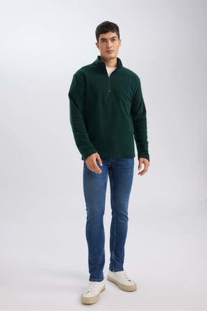 DeFacto Yeşil Tüylenme Yapmayan Soğuk Geçirmez Regular Fit Dik Yaka Fermuarlı Polar Sweatshirt Y3996AZNSGN245