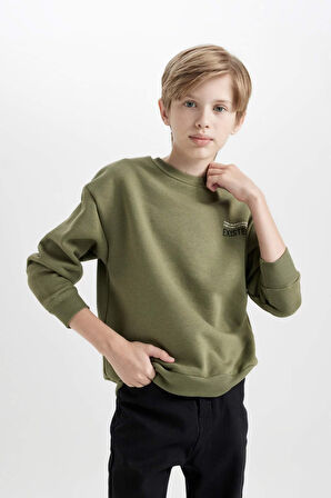 DeFacto Erkek Çocuk Oversize Geniş Kalıp Bisiklet Yaka Sırt Baskılı Sweatshirt D3964A824WNKH262