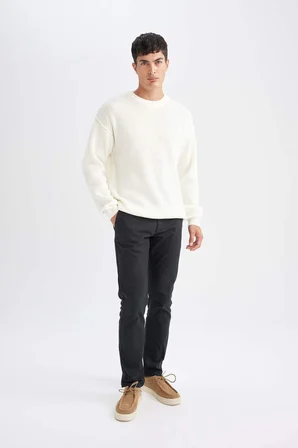 DeFacto Relax Fit Bisiklet Yaka Basic Düz Triko Kazak D3219AX24WNER139