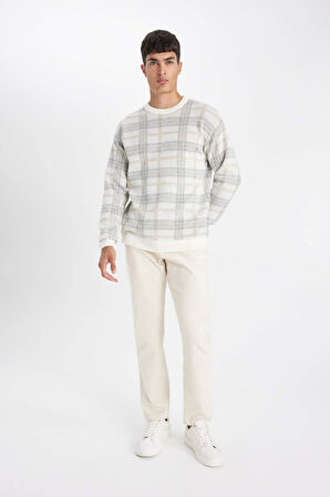 DeFacto Relax Fit Bisiklet Yaka Desenli Triko Kazak Y0619AZ24AUBG216