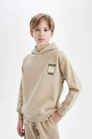 DeFacto Erkek Çocuk Oversize Geniş Kalıp Sırt Baskılı Kapüşonlu Sweatshirt D3970A824WNBG281