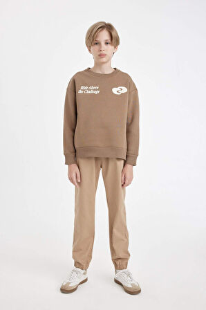 DeFacto Erkek Çocuk Oversize Geniş Kalıp Bisiklet Yaka Baskılı Sweatshirt D3968A824WNBN296