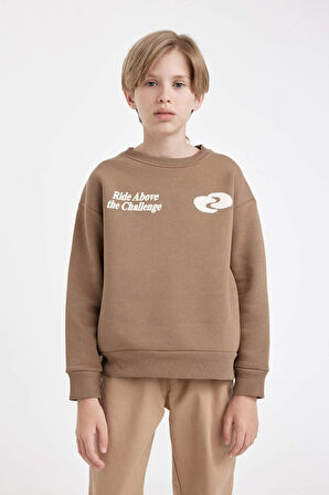 DeFacto Erkek Çocuk Oversize Geniş Kalıp Bisiklet Yaka Baskılı Sweatshirt D3968A824WNBN296