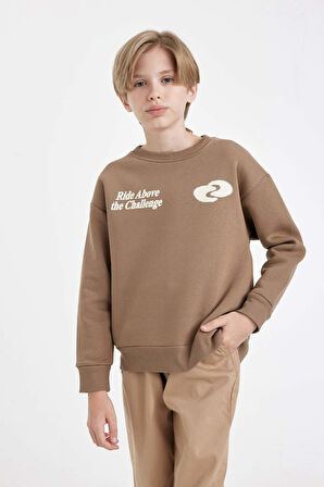 DeFacto Erkek Çocuk Oversize Geniş Kalıp Bisiklet Yaka Baskılı Sweatshirt D3968A824WNBN296
