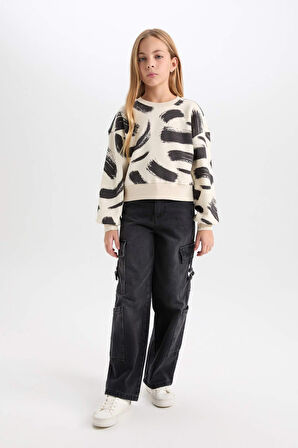 DeFacto Kız Çocuk Desenli Bisiklet Yaka Sweatshirt D3018A824WNBG734