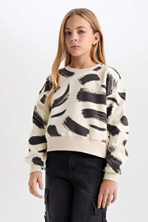DeFacto Kız Çocuk Desenli Bisiklet Yaka Sweatshirt D3018A824WNBG734