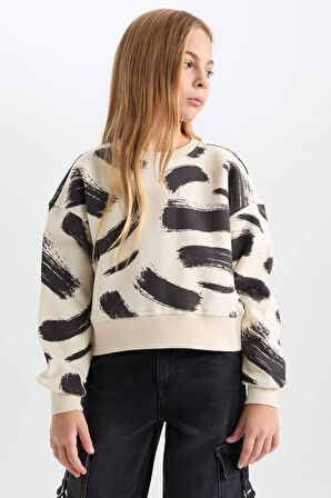 DeFacto Kız Çocuk Desenli Bisiklet Yaka Sweatshirt D3018A824WNBG734