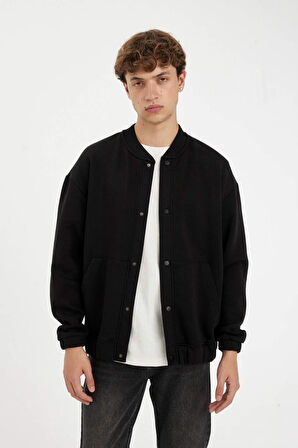 DeFacto Boxy Fit Kolej Yaka Bomber İçi Yumuşak Tüylü Hırka C7058AX24AUBK81