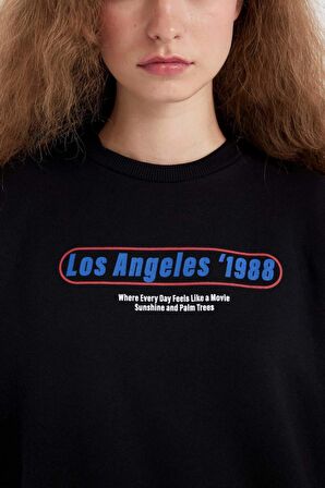 DeFacto Oversize Geniş Kalıp Bisiklet Yaka Sırt Baskılı Kalın Sweatshirt D4939AX24AUBK81