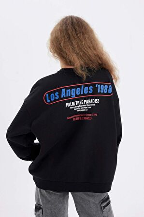 DeFacto Oversize Geniş Kalıp Bisiklet Yaka Sırt Baskılı Kalın Sweatshirt D4939AX24AUBK81