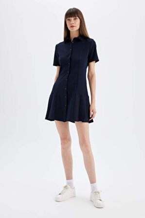 DeFacto Polo Yaka Basic Düz Kısa Kollu Pileli Mini Elbise D4203AX24AUNV245