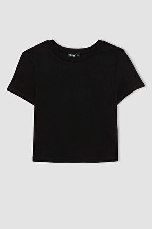Coool Fitted Bisiklet Yaka Ribana Basic Düz Kısa Kollu Tişört