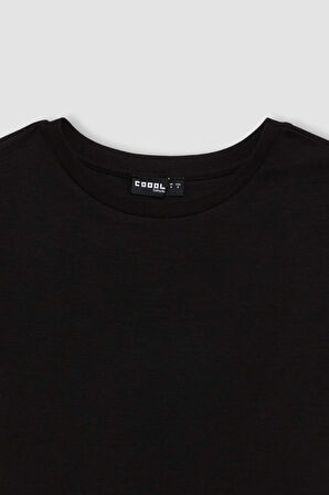 Coool Fitted Bisiklet Yaka Ribana Basic Düz Kısa Kollu Tişört