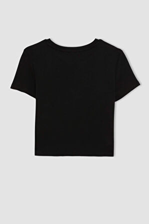 Coool Fitted Bisiklet Yaka Ribana Basic Düz Kısa Kollu Tişört
