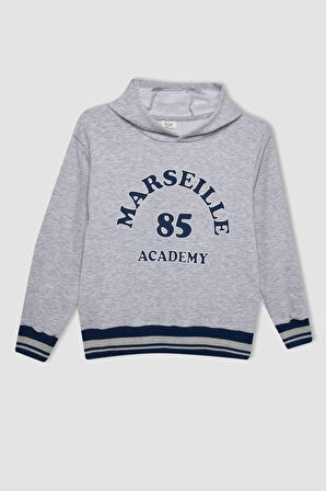 DeFacto Erkek Çocuk Gri Yazı Baskılı Kapüşonlu Sweatshirt C9788A824AUGR210