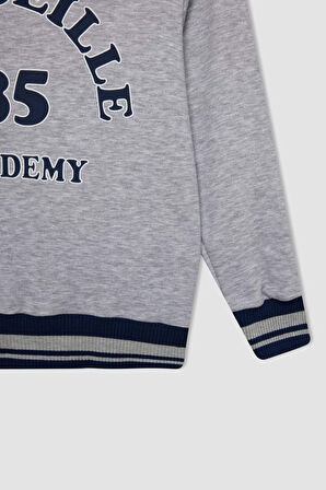 DeFacto Erkek Çocuk Gri Yazı Baskılı Kapüşonlu Sweatshirt C9788A824AUGR210