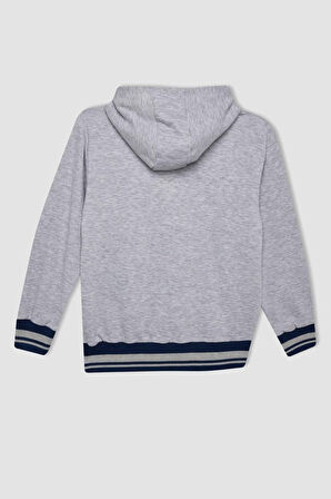 DeFacto Erkek Çocuk Gri Yazı Baskılı Kapüşonlu Sweatshirt C9788A824AUGR210