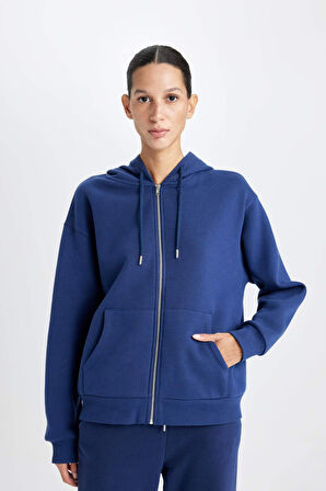 DeFacto Relax Fit Kapüşonlu Basic Fermuarlı Sweatshirt Hırka C1809AX24WNNV42