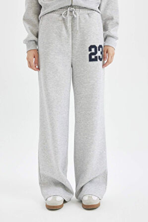 DeFacto Coool Wide Leg Geniş Bol Paça Eşofman Altı Beli Bağcıklı Baskılı Kalın D4997AX24AUGR210