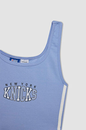 DeFactoFit NBA New York Knicks Crop Bisiklet Yaka Ribana Atlet C6317AX24HSBE554