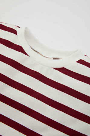 Erkek Bebek Bisiklet Yaka Çizgili Kısa Kollu Tişört