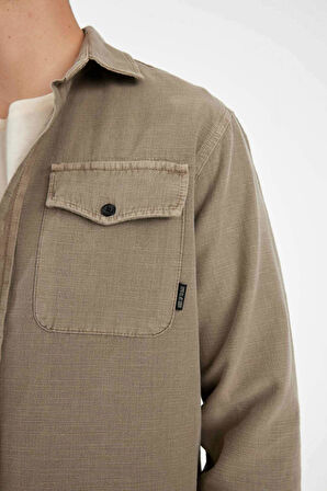 DeFacto %100 Pamuk Regular Fit Polo Yaka Basic Düz Uzun Kollu Gömlek B2654AX24AUBG73