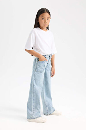 DeFacto Kız Çocuk Wide Leg Geniş Bol Paça Cepli Pantolon D3719A824WNNM39