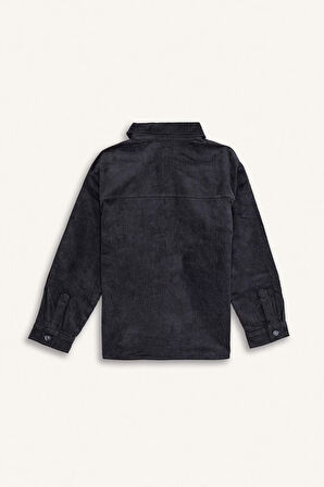Erkek Çocuk Oversize Geniş Kalıp Polo Yaka Kadife Uzun Kollu Gömlek