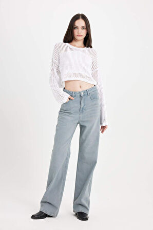 DeFacto 90's Wide Leg Yüksek Bel Uzun Jean Yıkamalı Pantolon C6189AX24AUNM55