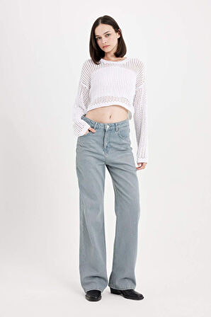 DeFacto 90's Wide Leg Yüksek Bel Uzun Jean Yıkamalı Pantolon C6189AX24AUNM55
