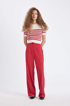DeFacto Standart Boy Kumaş Pantolon Wide Leg Geniş Bol Paça Basic Düz Yüksek Bel C6402AX24AURD54