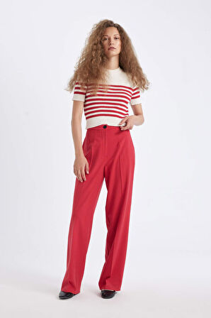DeFacto Standart Boy Kumaş Pantolon Wide Leg Geniş Bol Paça Basic Düz Yüksek Bel C6402AX24AURD54