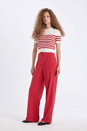 DeFacto Standart Boy Kumaş Pantolon Wide Leg Geniş Bol Paça Basic Düz Yüksek Bel C6402AX24AURD54