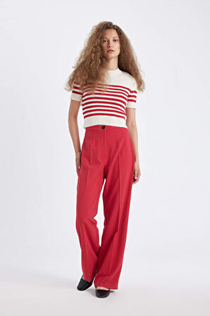 DeFacto Standart Boy Kumaş Pantolon Wide Leg Geniş Bol Paça Basic Düz Yüksek Bel C6402AX24AURD54