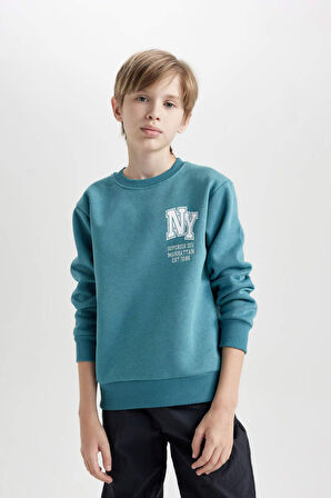 DeFacto Erkek Çocuk Baskılı Bisiklet Yaka Kalın Sweatshirt D3026A824WNBE820