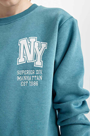 DeFacto Erkek Çocuk Baskılı Bisiklet Yaka Kalın Sweatshirt D3026A824WNBE820