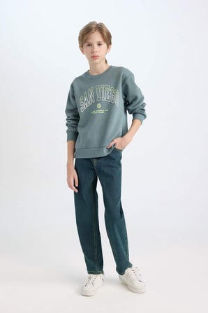 DeFacto Erkek Çocuk Bisiklet Yaka Baskılı Sweatshirt D3031A824WNGN1249