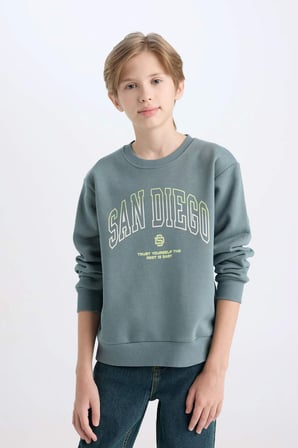 DeFacto Erkek Çocuk Bisiklet Yaka Baskılı Sweatshirt D3031A824WNGN1249
