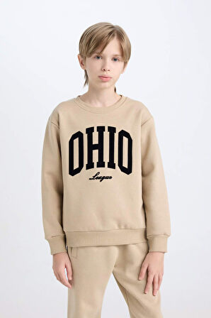 DeFacto Erkek Çocuk Bisiklet Yaka Baskılı Kalın Sweatshirt D3034A824WNBG732