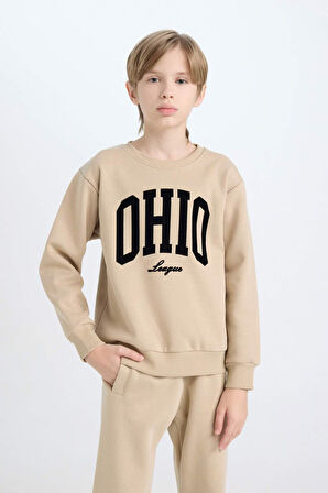 DeFacto Erkek Çocuk Bisiklet Yaka Baskılı Kalın Sweatshirt D3034A824WNBG732