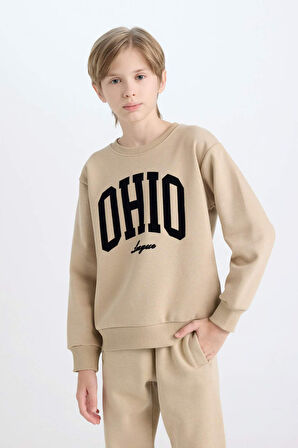 DeFacto Erkek Çocuk Bisiklet Yaka Baskılı Kalın Sweatshirt D3034A824WNBG732