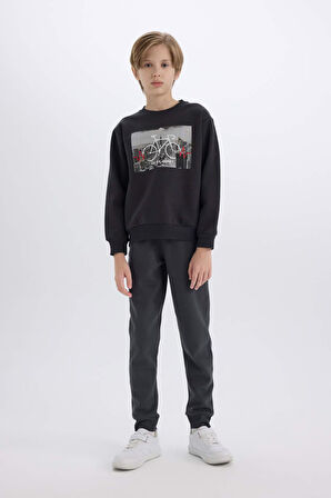 DeFacto Erkek Çocuk Bisiklet Yaka Baskılı Kalın Sweatshirt D3038A824WNAR206