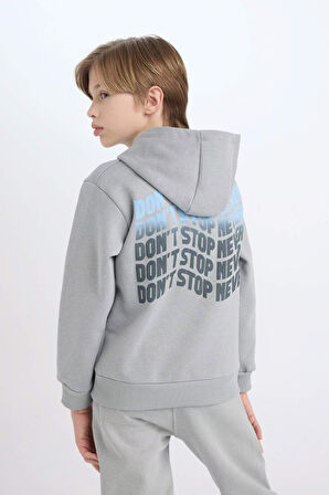 DeFacto Erkek Çocuk Gri Kapüşonlu Sırt Baskılı Sweatshirt D3049A824WNGR130