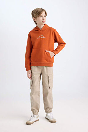 DeFacto Erkek Çocuk Kapüşonlu Sırt Baskılı Nakışlı Kalın Sweatshirt D3056A824WNOG61