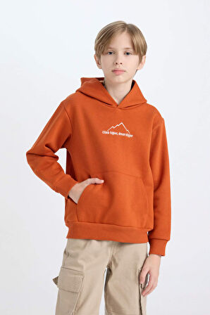 DeFacto Erkek Çocuk Kapüşonlu Sırt Baskılı Nakışlı Kalın Sweatshirt D3056A824WNOG61