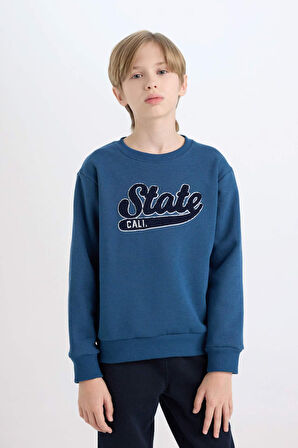 DeFacto Erkek Çocuk Lacivert Bisiklet Yaka Nakışlı Sweatshirt D3053A824WNIN103