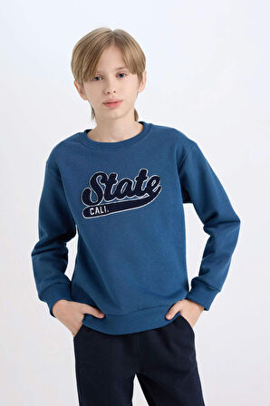 DeFacto Erkek Çocuk Lacivert Bisiklet Yaka Nakışlı Sweatshirt D3053A824WNIN103